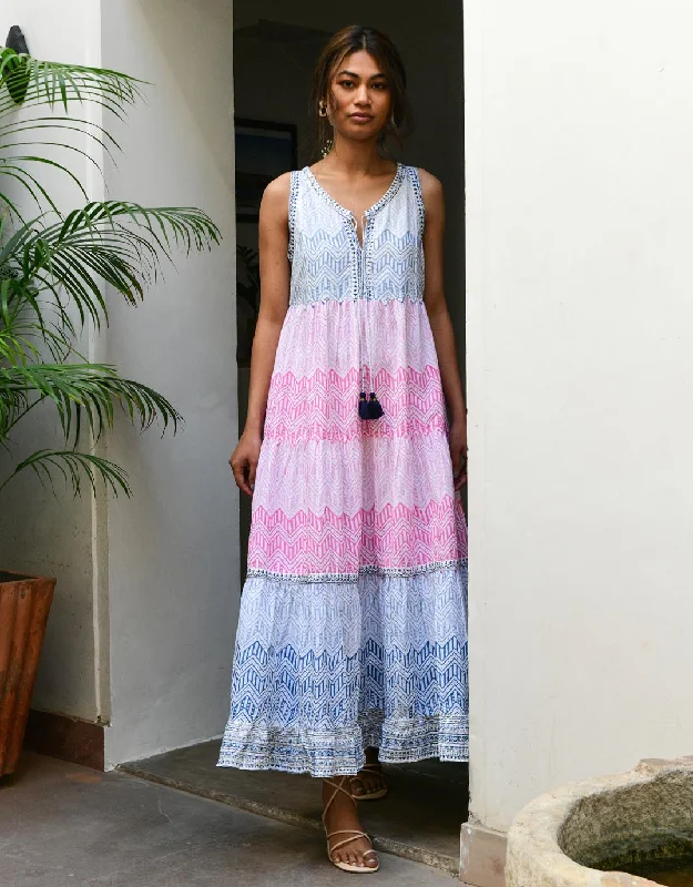 Aruba Maxi Sundress - Blue Pink