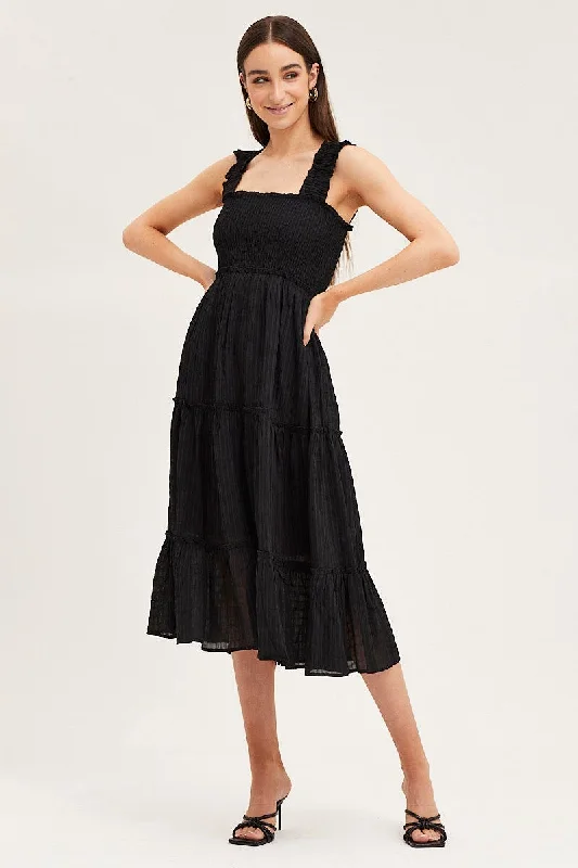 Black Midi Dress Short Sleeve