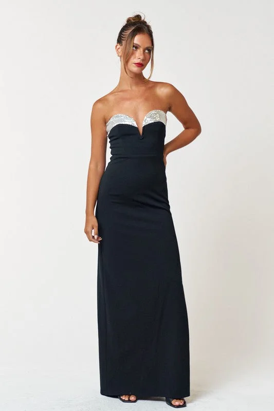 Black Tie Glitz Sequin Tube Maxi Dress