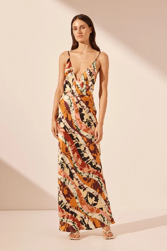 CIELO SILK PLUNGED MAXI DRESS