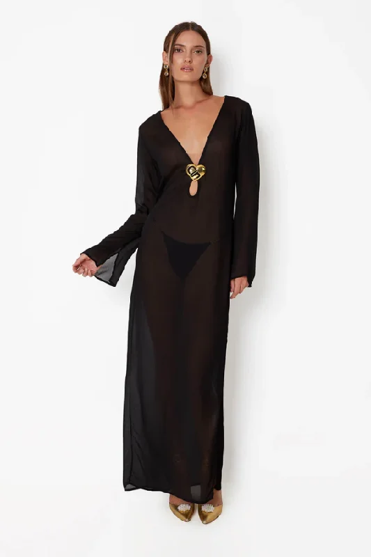 Hotline Heart Maxi Dress Black