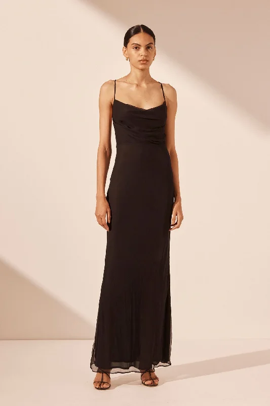 CLAUDE LACE BACK BIAS MAXI DRESS - BLACK