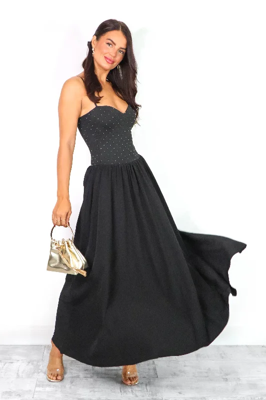 Cold As Bodice - Black Diamante Bodice Maxi Dress