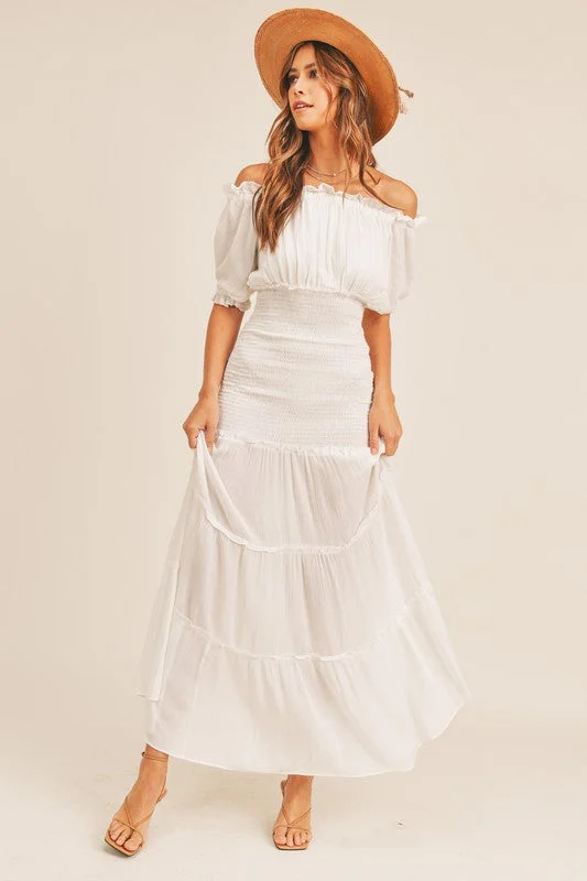 Kinley Off Shoulder White Maxi Dress