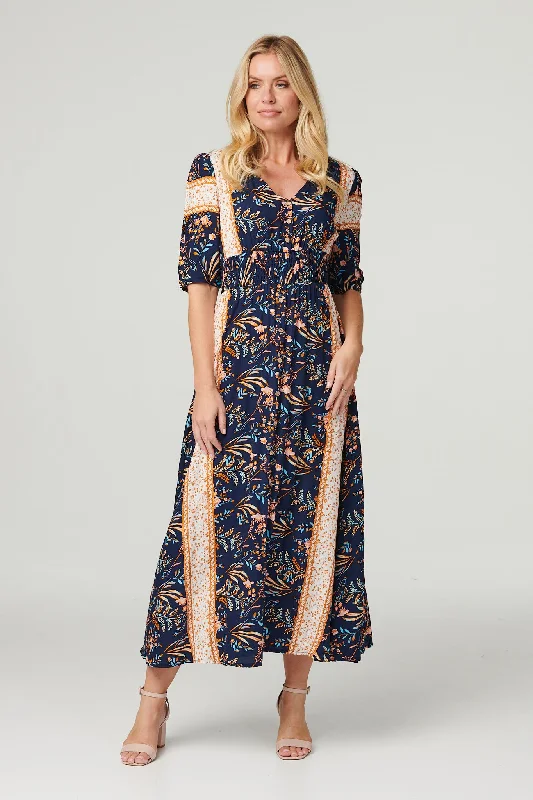 Printed 1/2 Sleeve Maxi Dress