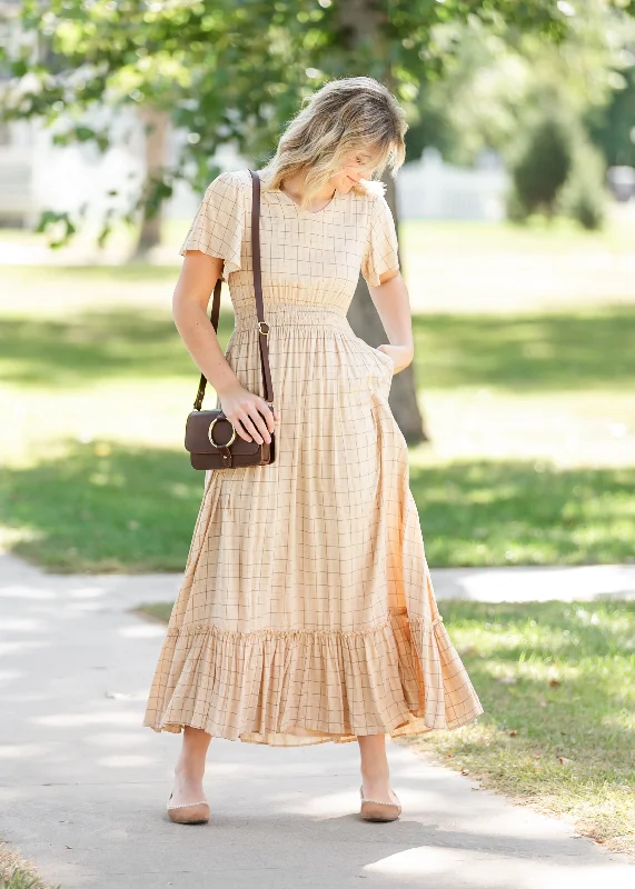 Isabella Taupe Plaid Maxi Dress