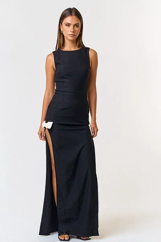 Jana High Slit Bow Sleeveless Maxi Dress