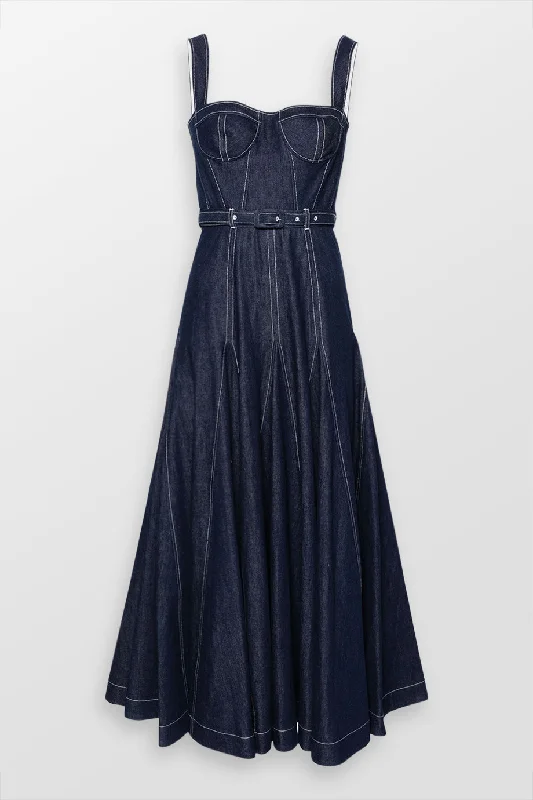 Keya Corsetted Denim Maxi Dress