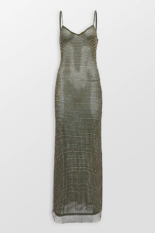 Khaki Rhinestone Maxi Dress