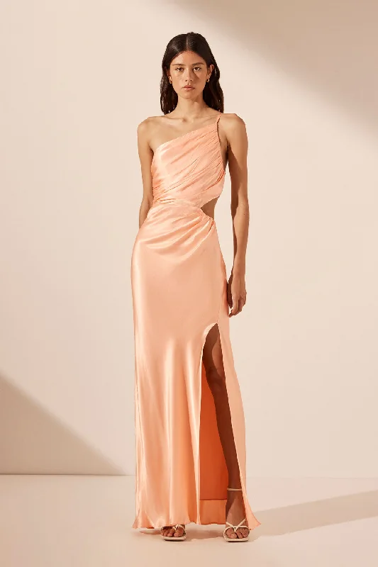 LA LUNE ASYMMETRICAL GATHERED MAXI DRESS - PEACH