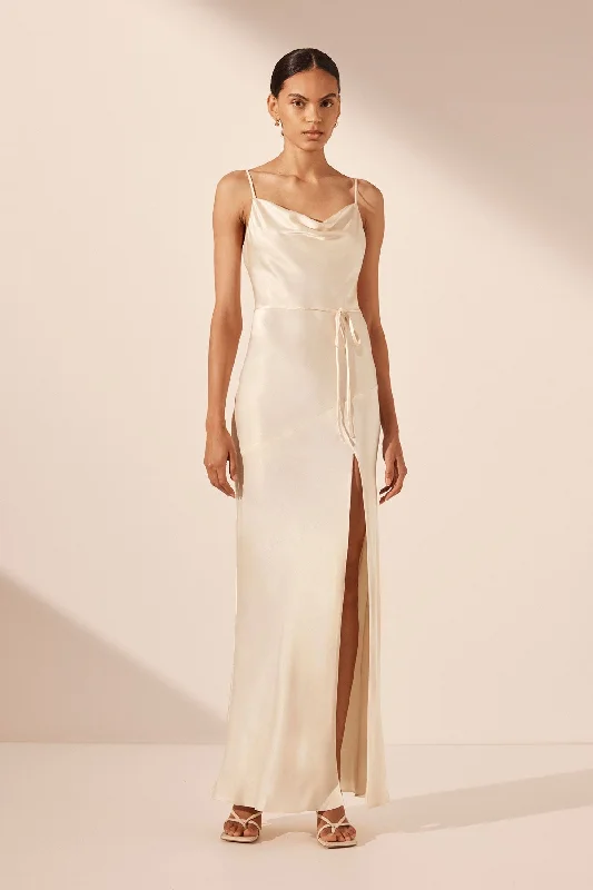 LA LUNE BIAS COWL MAXI DRESS - CREAM