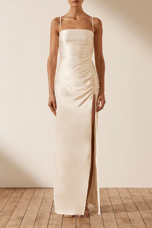 LA LUNE RUCHED MAXI DRESS - CREAM