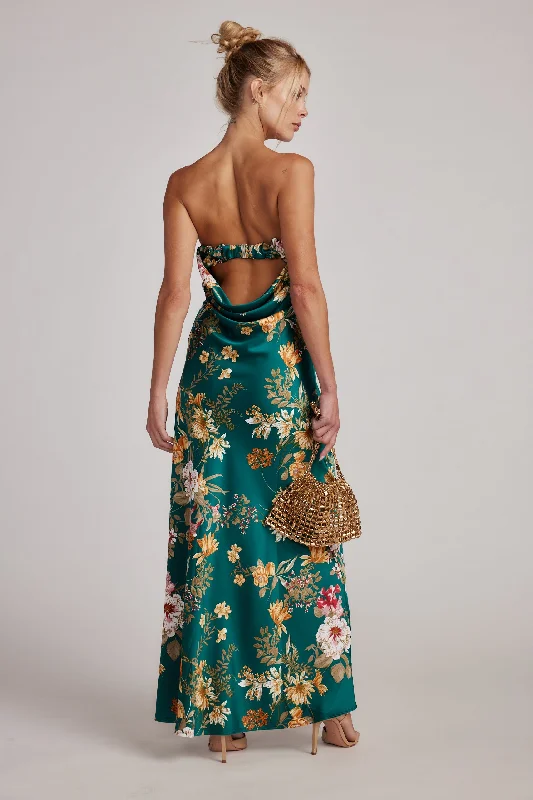 Natalia Emerald Floral Strapless Maxi Dress