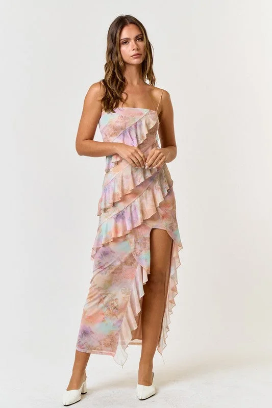 Cherub Party Mesh Ruffle Maxi Dress