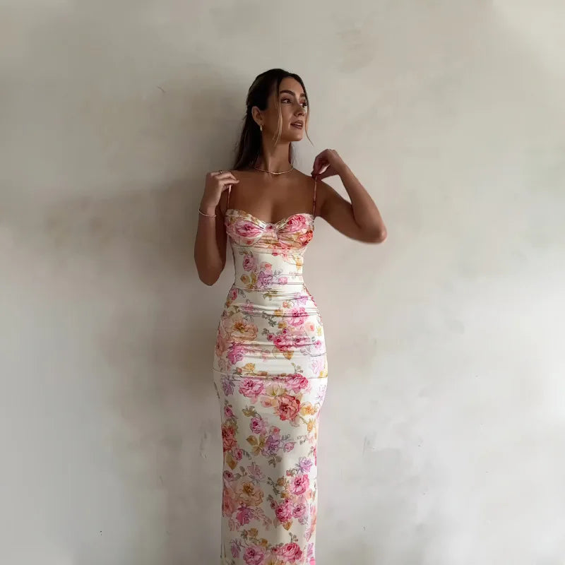 Pastel Floral Bodycon Maxi Dress