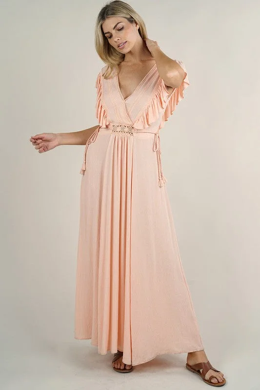 Peach Bellini Ruffled Maxi Dress - Final Sale