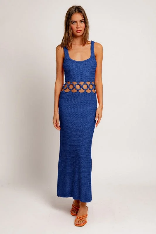 Bali Square Neck Sleeveless Crochet Midi Dress - Final Sale