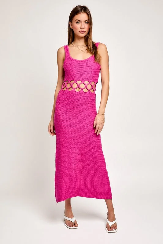 Bali Square Neck Sleeveless Crochet Midi Dress - Large - Final Sale