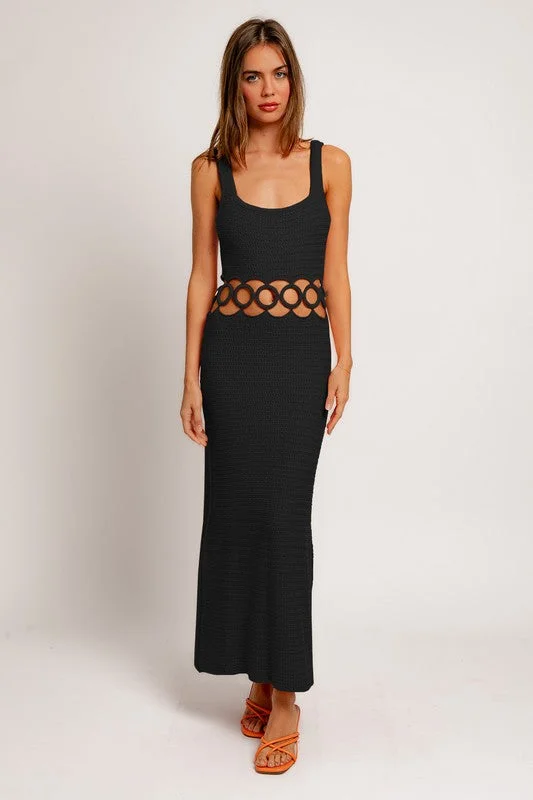 Bali Square Neck Sleeveless Crochet Midi Dress - Final Sale