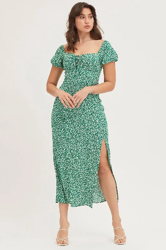 Print Midi Dress Short Sleeve