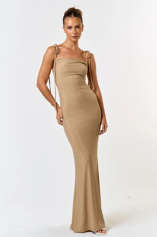 She Sparkles Tan Mermaid Maxi Dress