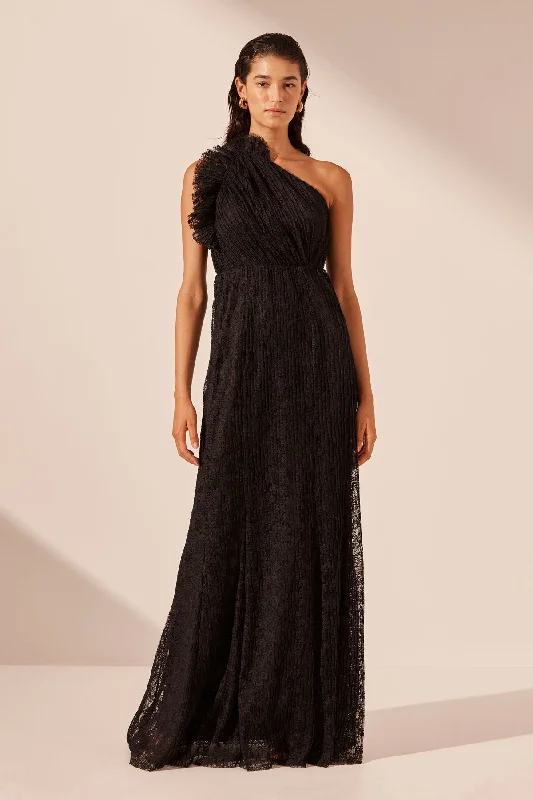 SOL LACE ASYMMETRICAL DETAIL MAXI DRESS - BLACK