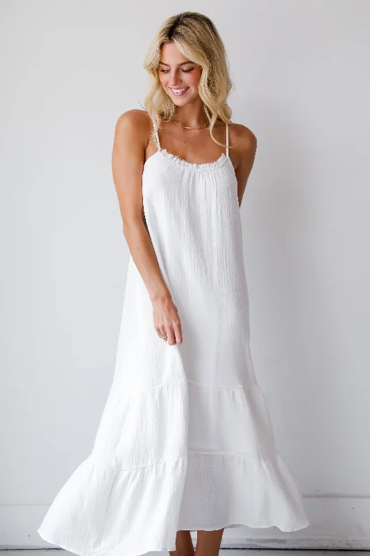 FINAL SALE - Sunkissed Cutie White Linen Maxi Dress