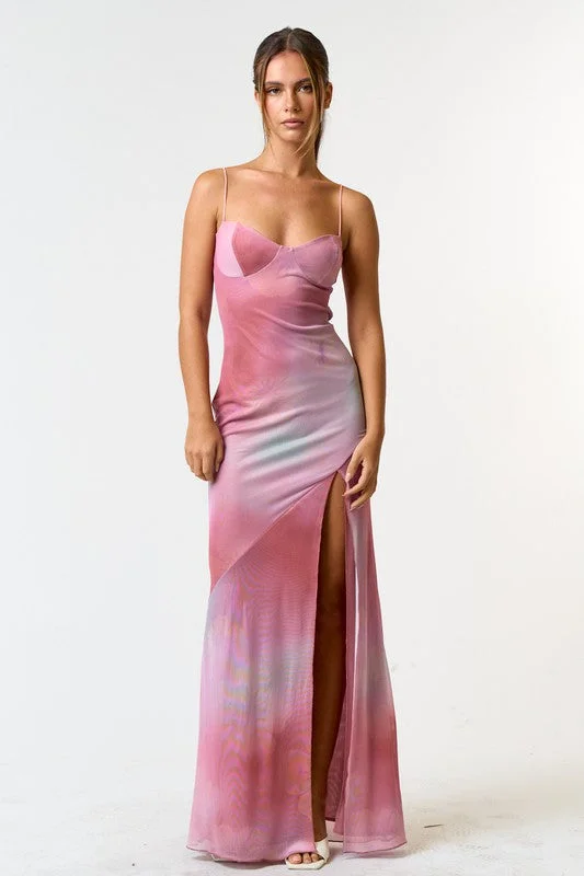 Tie Dye For High Slit Sleeveless Maxi Dress