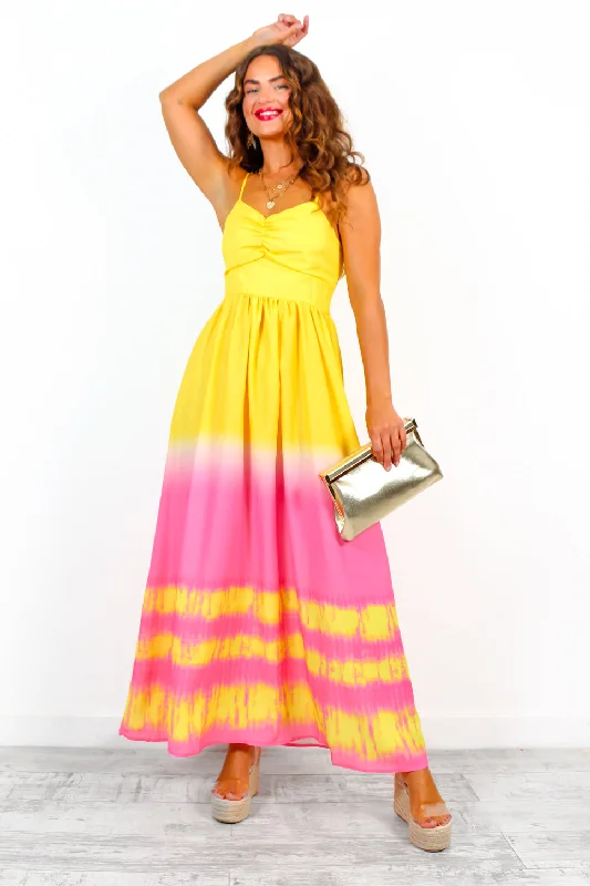 Want Hue Back - Yellow Pink Ombre Maxi Dress