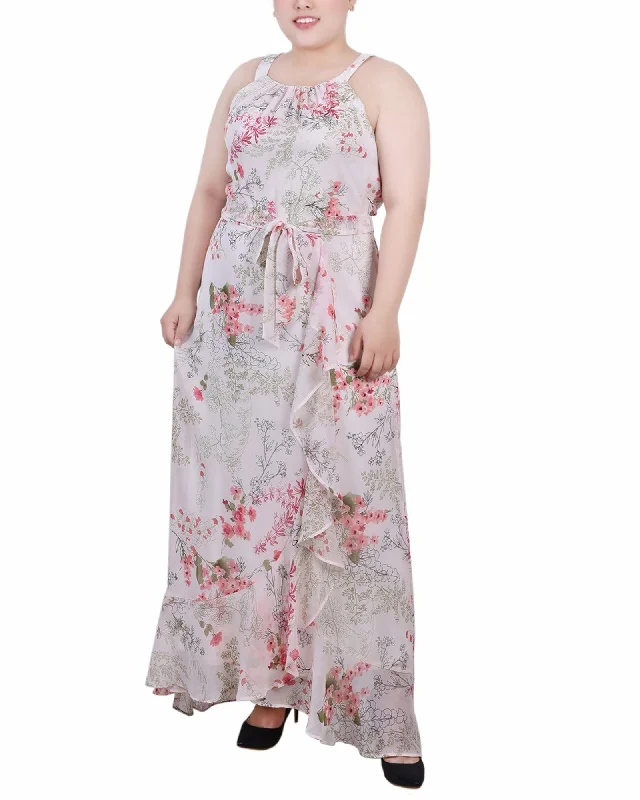 Plus Size Halter Front Chiffon Maxi Dress