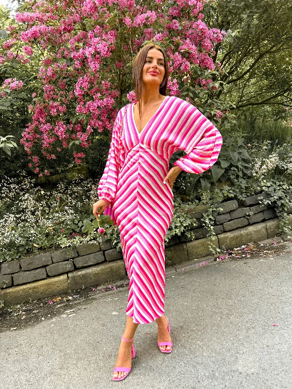 Whats Your Stripe - Pink And White Stripe Print Maxi Dress