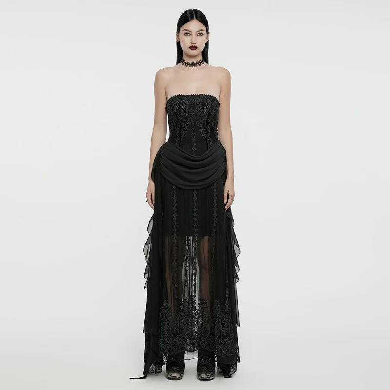 Women's Gothic Beaded Ruched Chiffon Splice Corset Dress