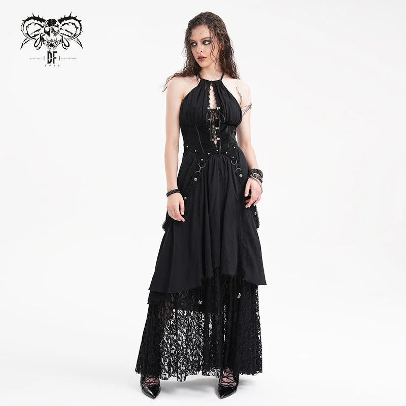 Women's Gothic Cut-out Lace Strap Maxi Dress