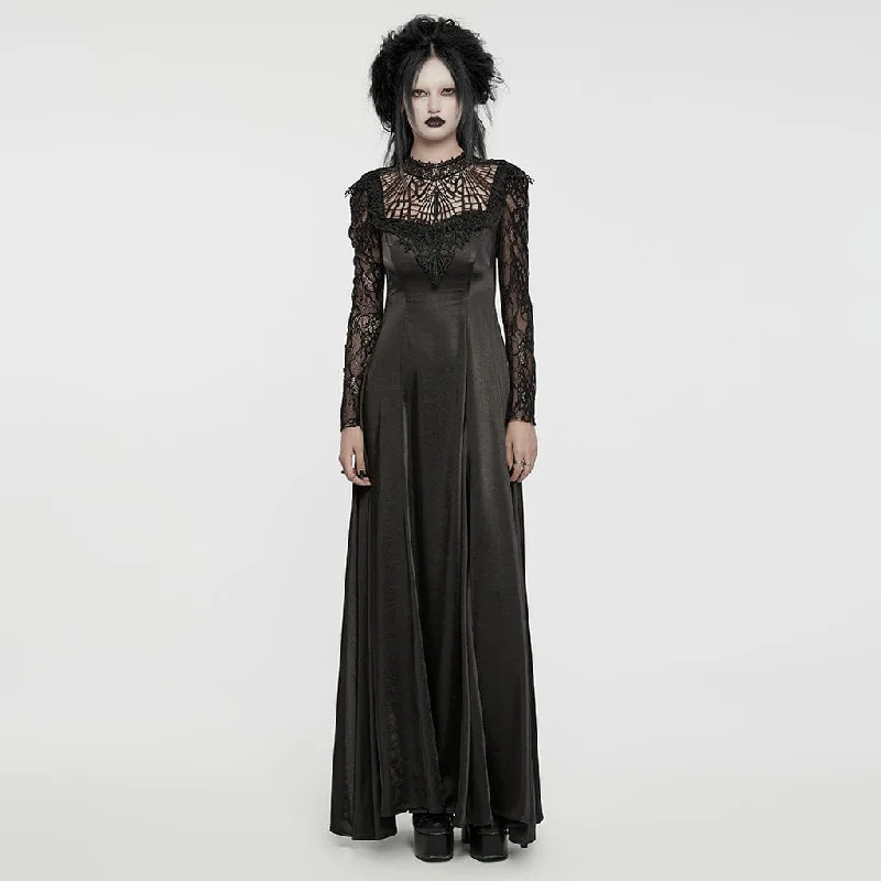 Women's Gothic Lace Sleeved Lace-up Ball Gown Dress