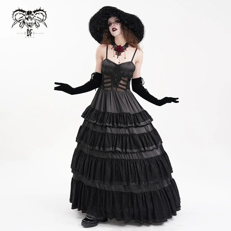 Women's Gothic Lace-up Mesh Lace Slip Dress