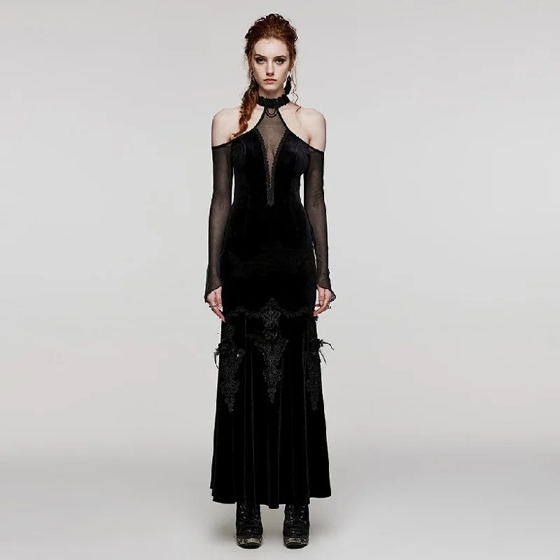 Women's Gothic Off Shoulder Mesh Splice Velvet Dress