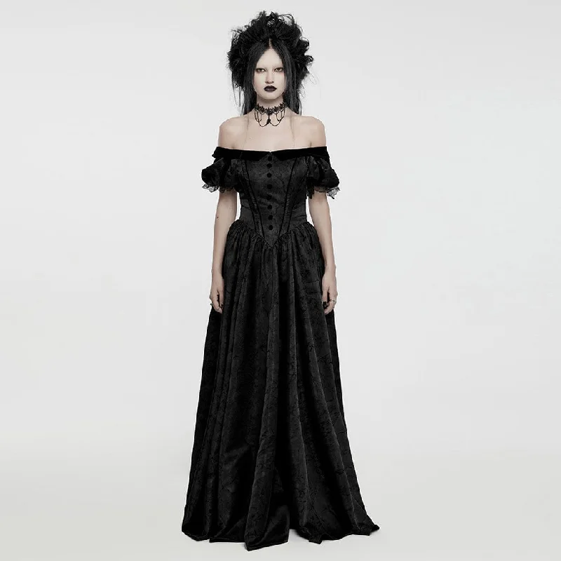 Women's Gothic Puff Sleeved Lace-up Formal Dress Black