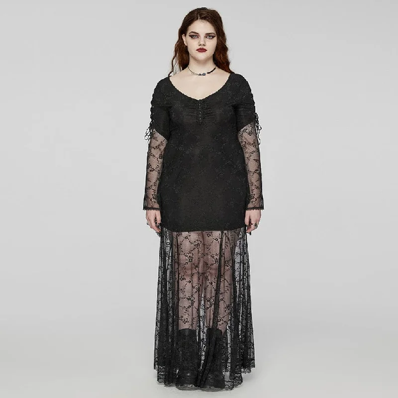 Women's Plus Size Gothic Flared Sleeved Lace-up Lace Prom Dress