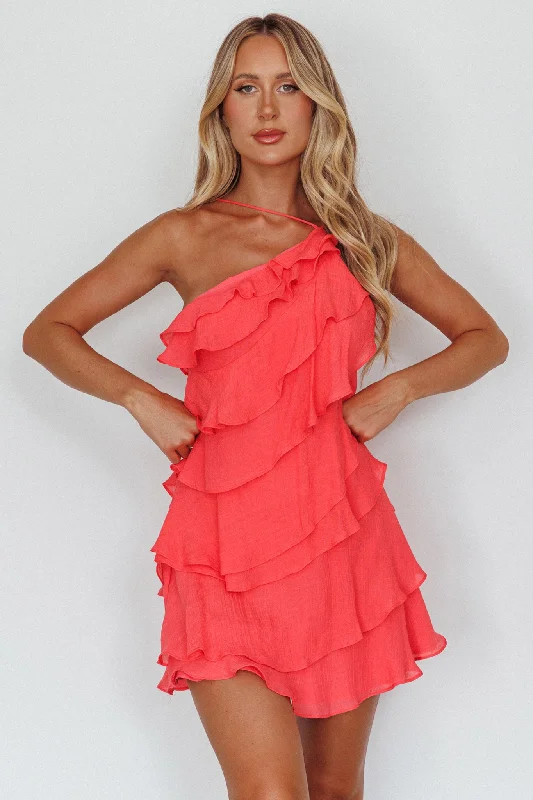 Arrabel Tiered Ruffle Mini Dress Watermelon