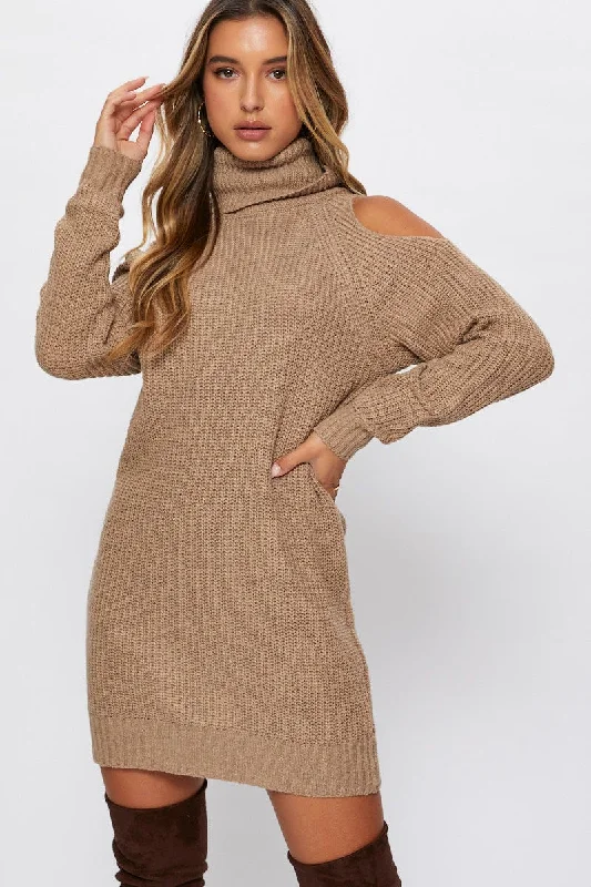 Beige Knit Dress Mini