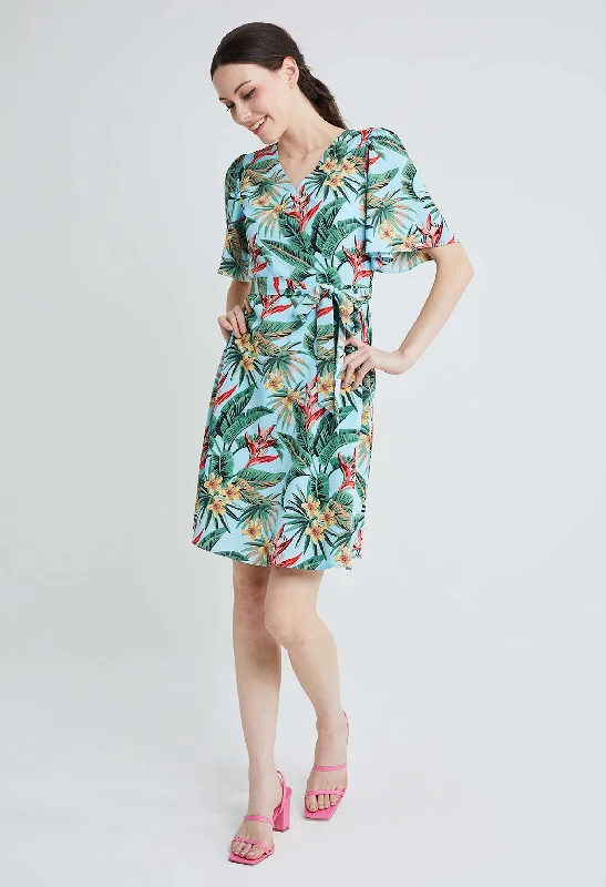 Bell Sleeve Tropical Vacay Wrap Sun Dress