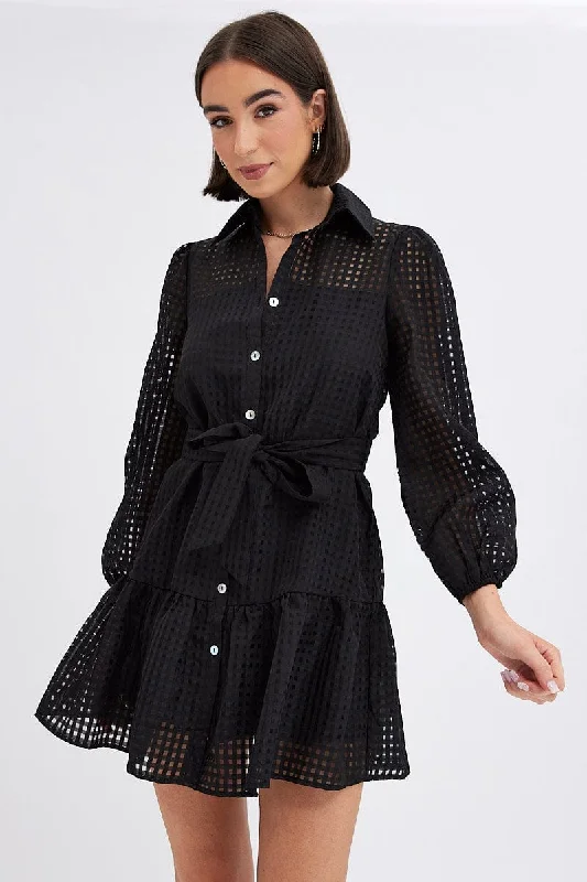 Black Shirts Dress Mini Long Sleeve