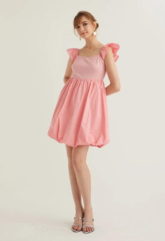 Cap Sleeve Balloon Detail Dress