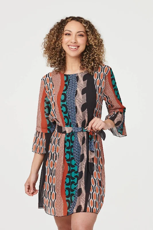 Printed 3/4 Sleeve Tunic Dress