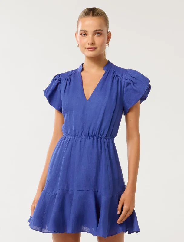 Isabella Puff Sleeve Linen Mini Dress