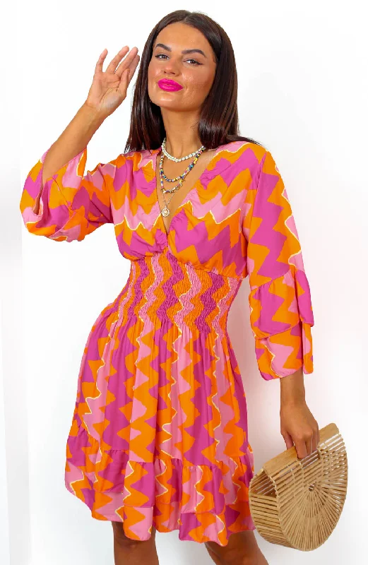 Island Girl - Pink Orange Zig Zag Mini Dress