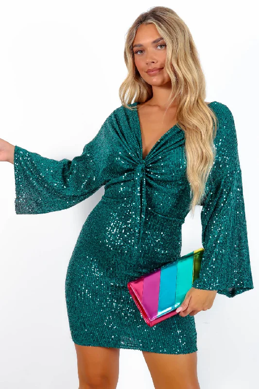 Knot Your Girl - Forest Sequin Mini Dress