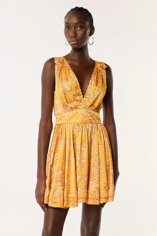 Mini Dress Bessie - Yellow Oriental Foulard