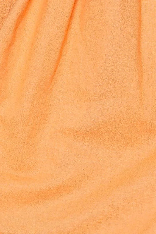 Orange Cut Out Linen Shirred Midi Dress