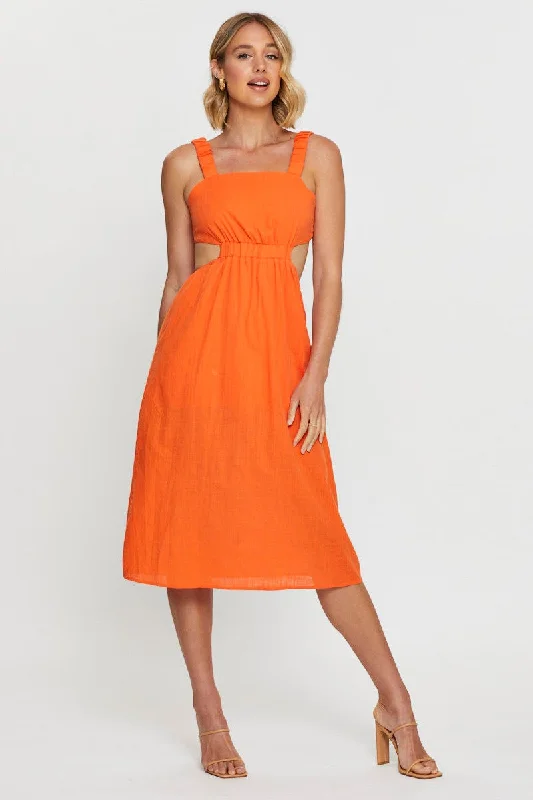 Orange Midi Dress Sleeveless